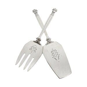 Georg Jensen & Wendel Denmark Acorn Sterling Silver 2pc Fish Serving Set #14715